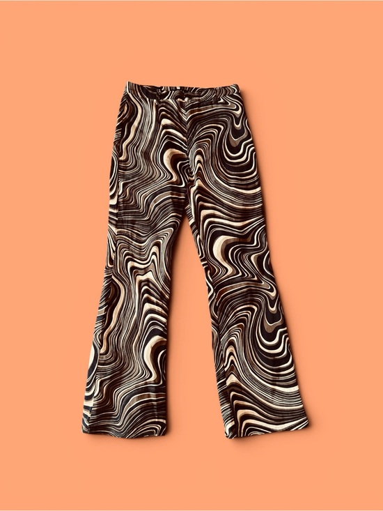 Motel Pants - Swirled Pattern Stretch Denim Pants in Black, Cream & Tan
